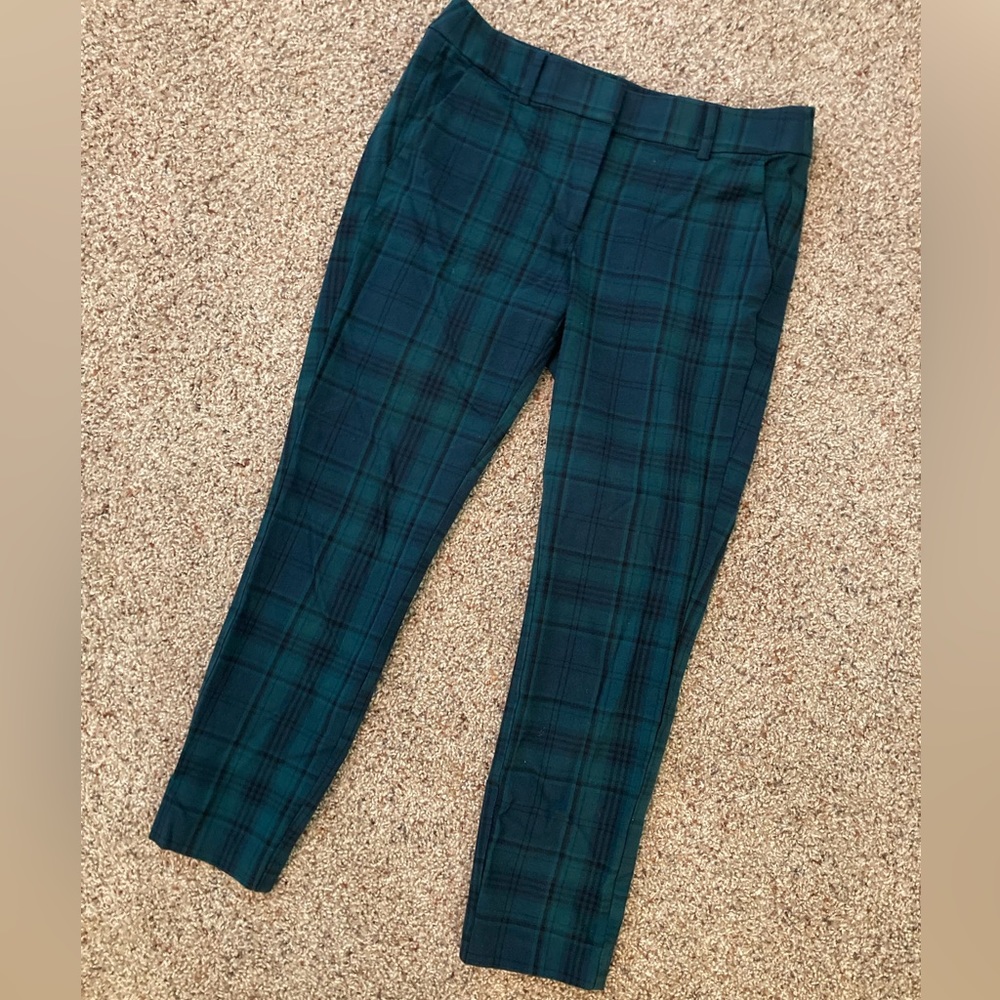 LOFT Marisa Cropped Pant Plaid Green Navy